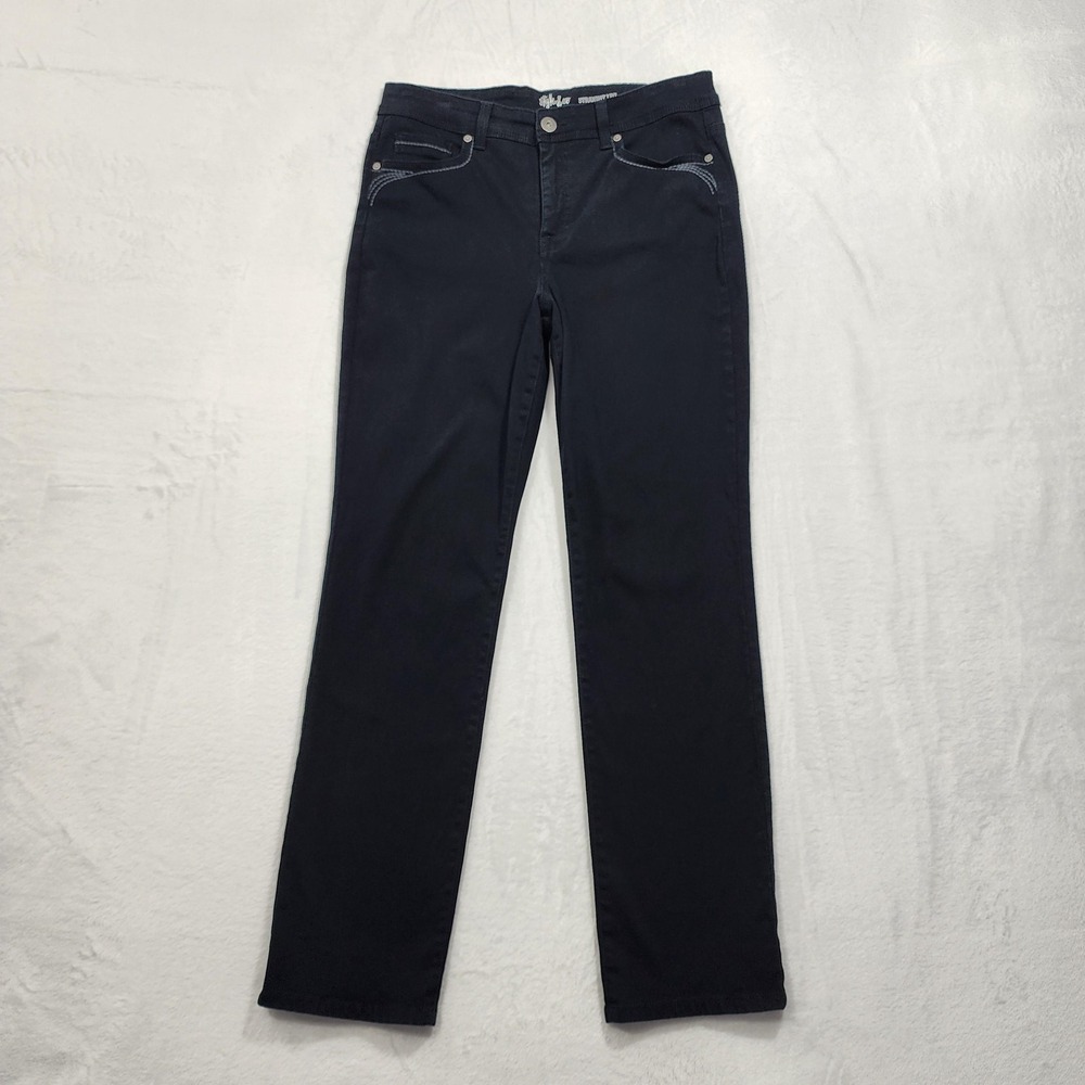 Style&Co Jeans Womens 12 Blue Dark Wash High Rise Straight Leg Stretch Causal